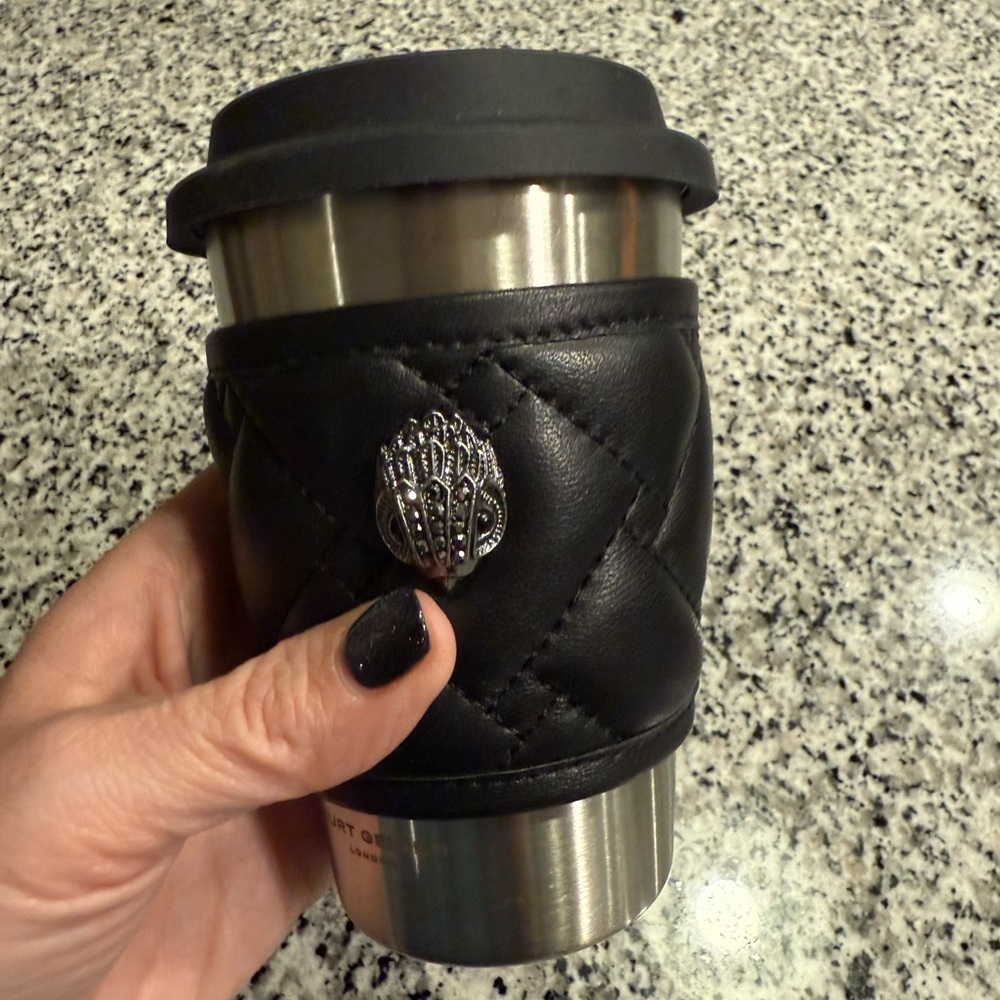 Black Quilted Travel Mug with Silver Accent